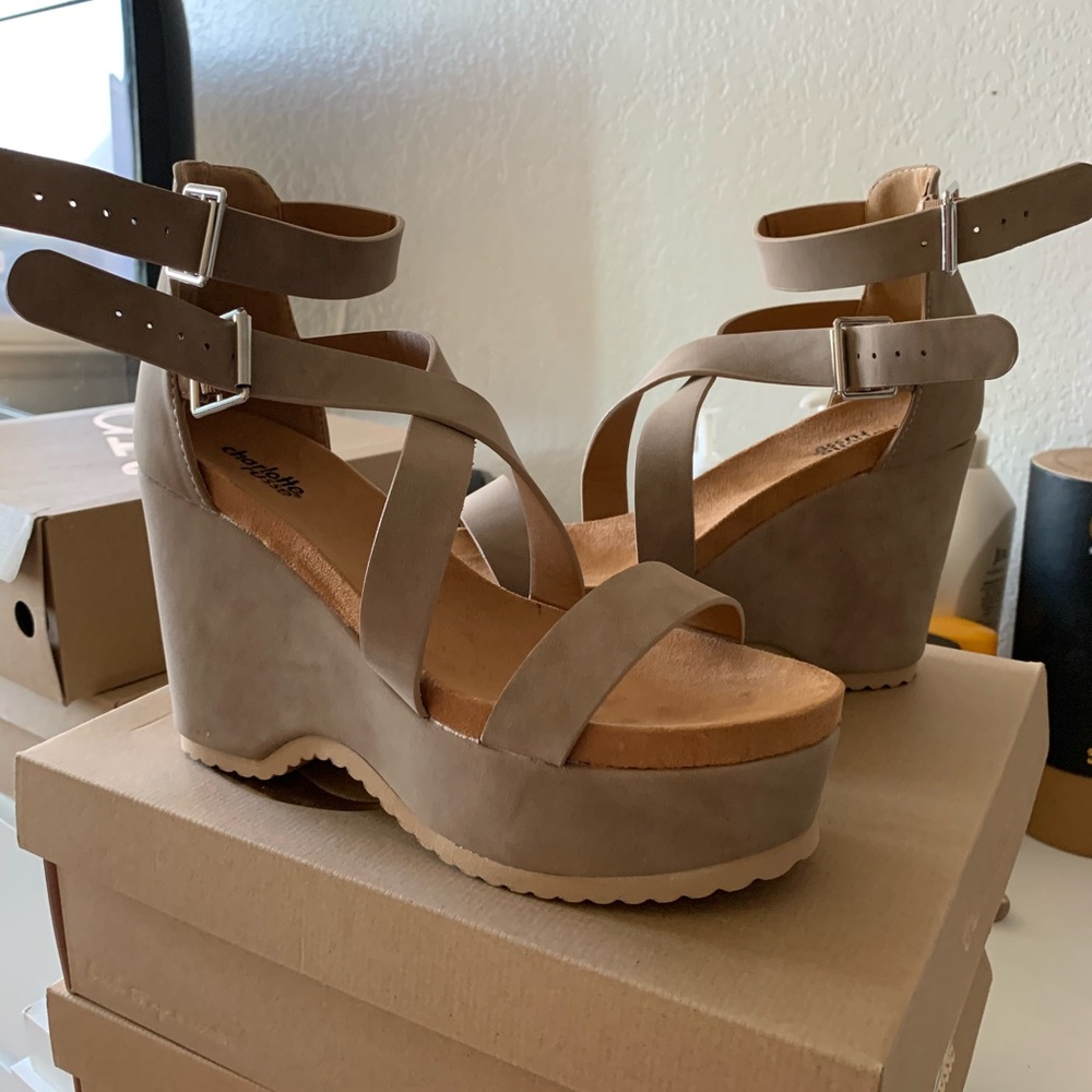 Taupe wedge platform heels